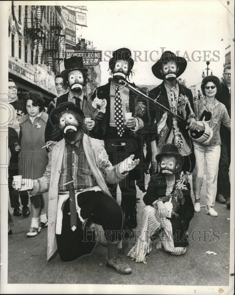 1965 Group of Carnival Maskers as Colorful Sad Clowns in New Orleans - Historic Images