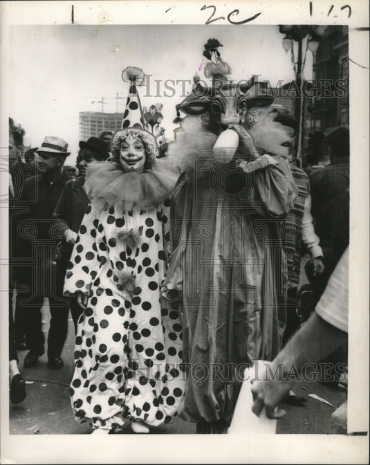 1965 Carnival Maskers as Clown & Cow in New Orleans  - Historic Images