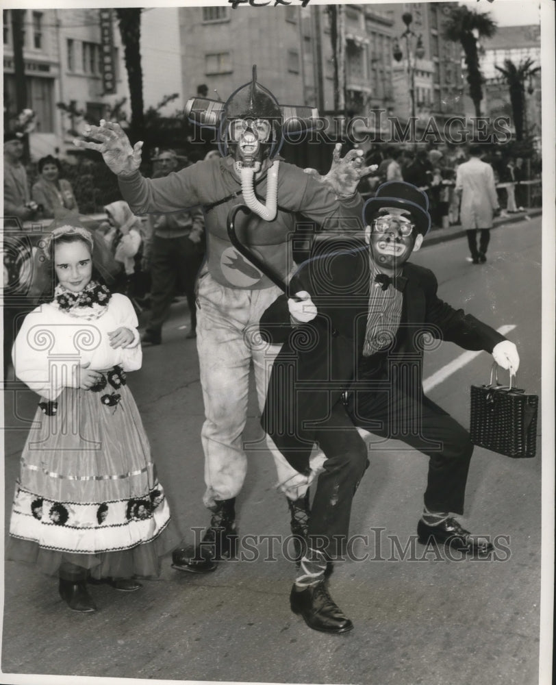 1965 Carnival Maskers as Spaceman, Minstrel &amp; Little Dutch Maid - Historic Images