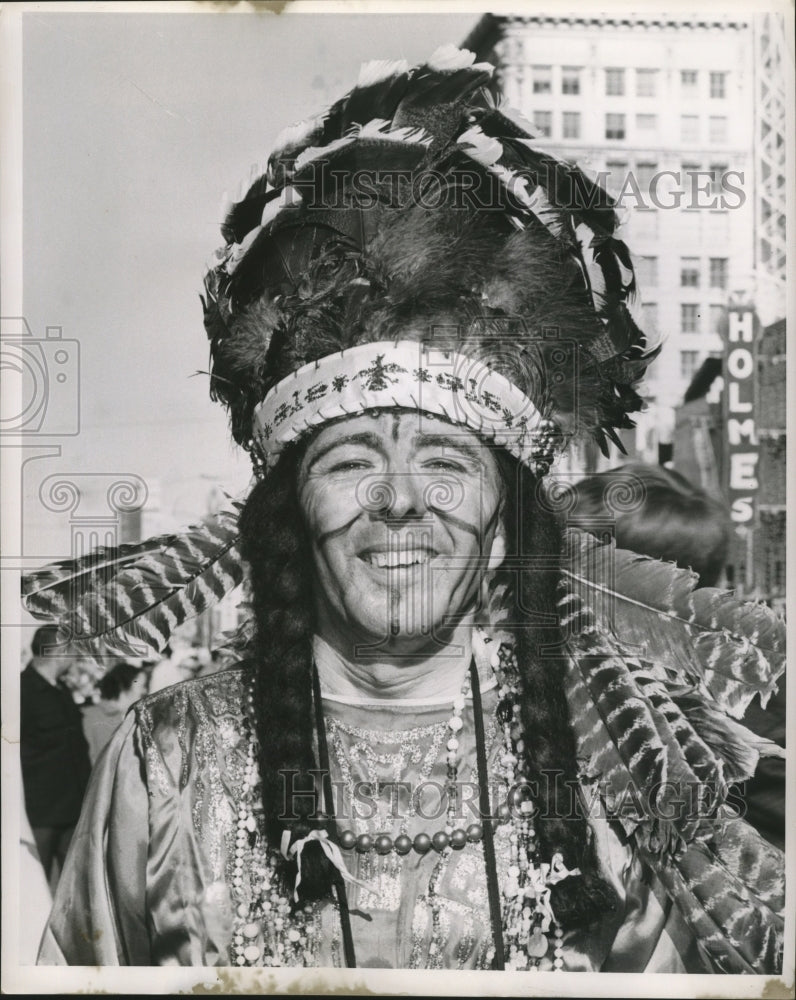 1964 Carnival Masker Wearing Indian Headdress in New Orleans - Historic Images