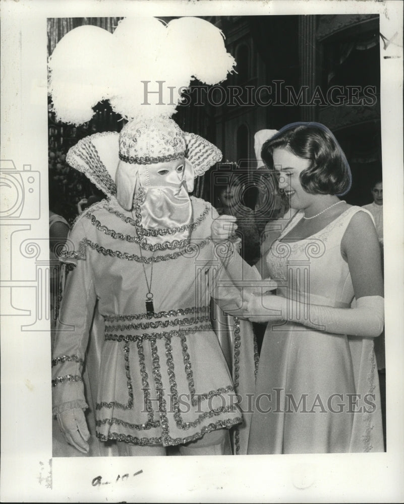 1977 Carnival Masked Captain of 12th Night Revelers with debutante. - Historic Images