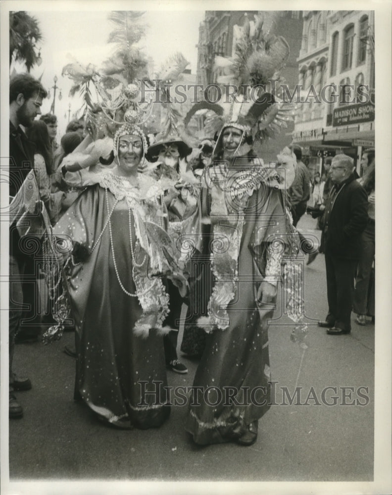 1973 Carnival Maskers in Long Gown & Headpieces in New Orleans - Historic Images