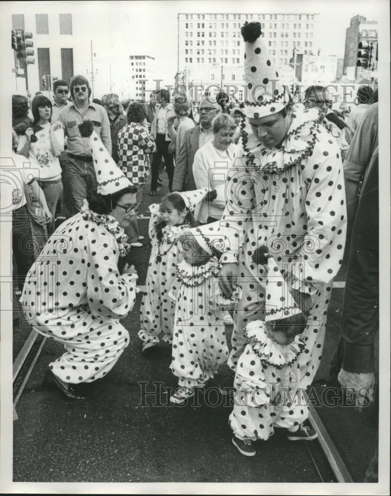 1975 Family of Carnival Maskers Wearing Clown Costume in New Orleans - Historic Images