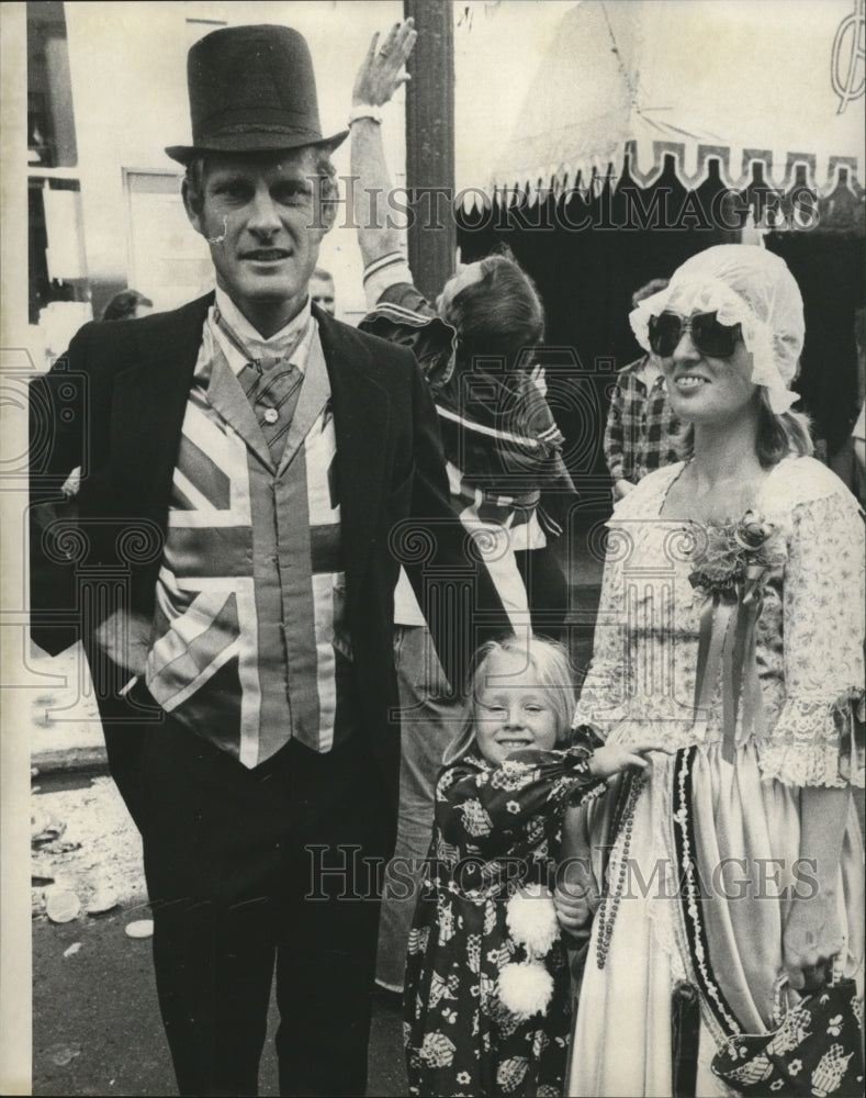 1975 Carnival Maskers British Couple with Daughter in New Orleans - Historic Images