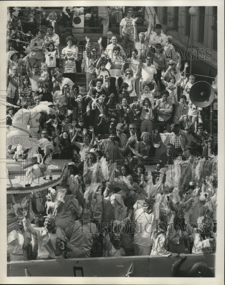 1975 Looking Down at Carnival Maskers Crowd in New Orleans - Historic Images