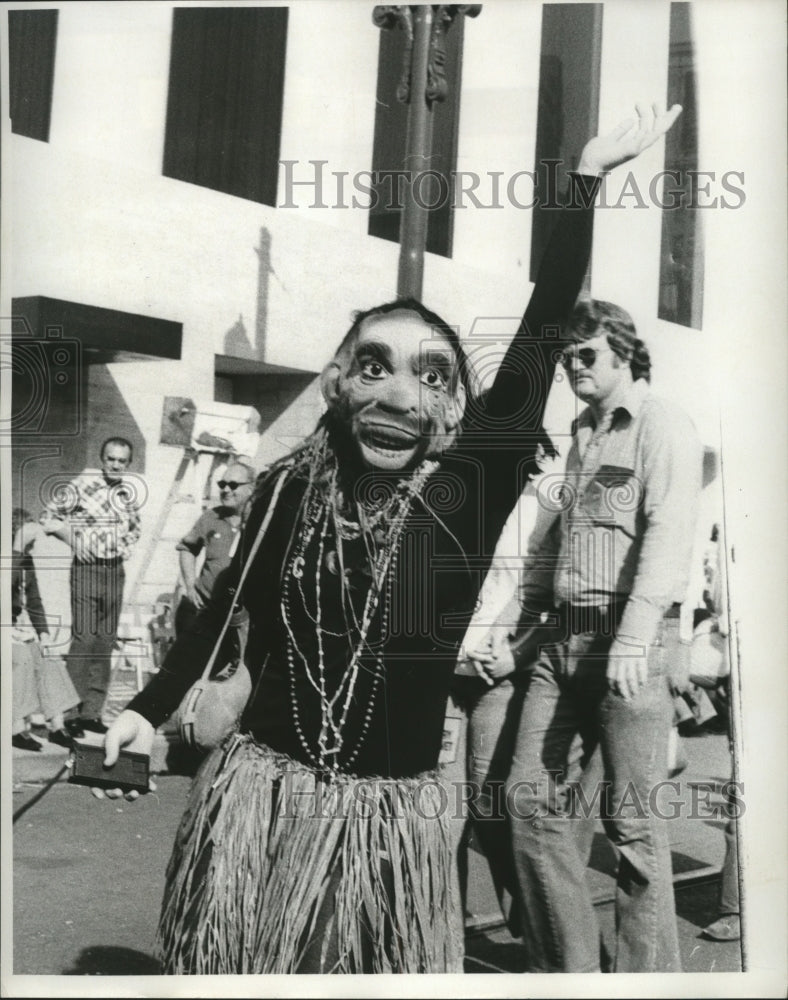 1975 Carnival Masker Wearing Grass Skirt in New Orleans  - Historic Images