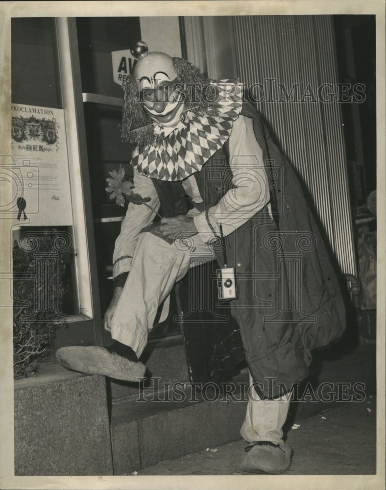 1969 NOLA Carnival Masker Clown With Flower in Ne Orleans - Historic Images