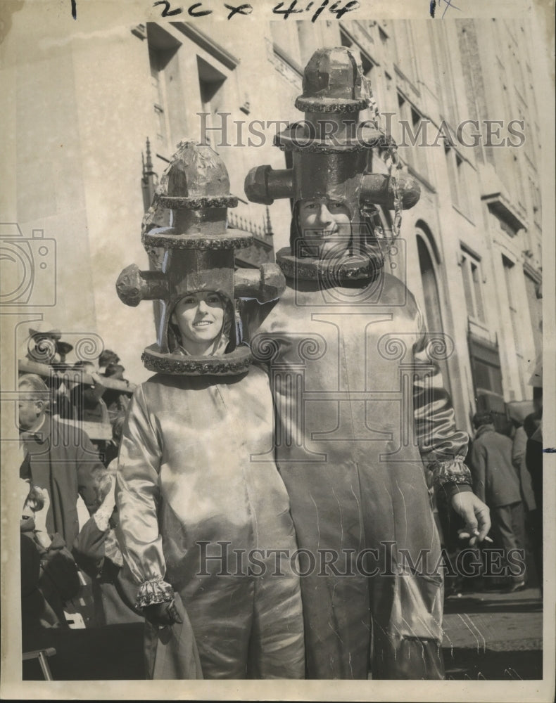 1969 Two Maskers Wearing Fireplugs Headpieces in New Orleans - Historic Images