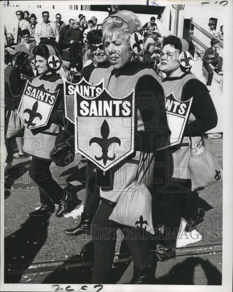 1969 Group of Women Maskers Wearing Saints Shields in New Orleans - Historic Images