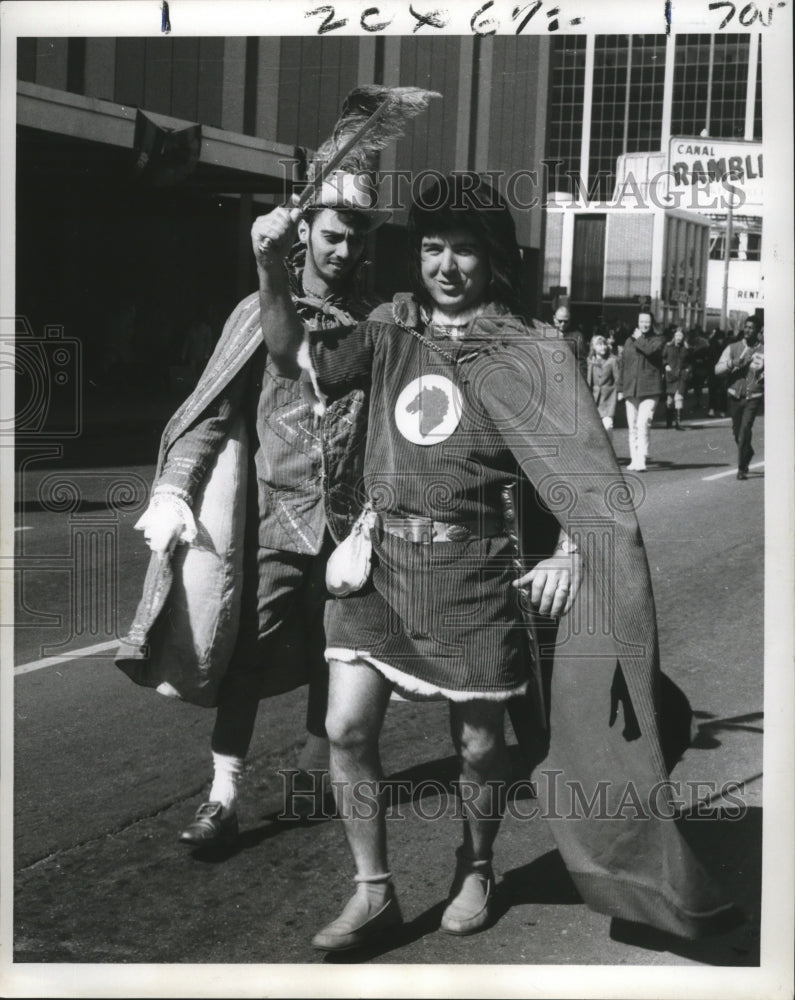 1969 Carnival Masker as Prince Valiant on New Orleans Street - Historic Images