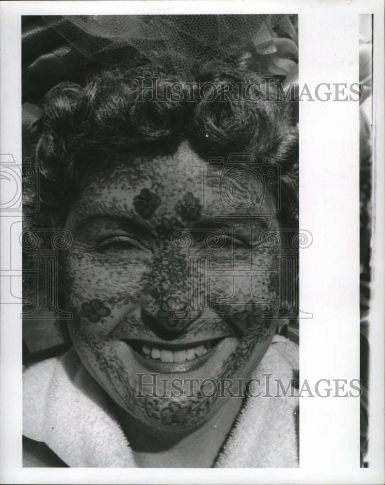 1969 NOLA Carnival Masker with Painted Flowers on Face New Orleans - Historic Images