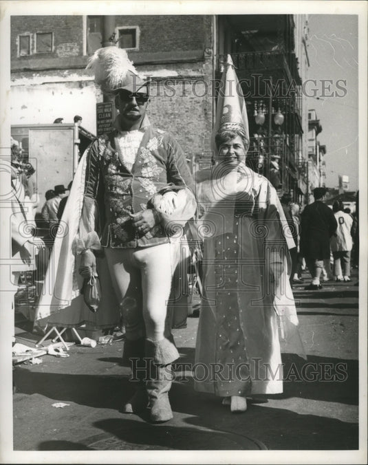 1969 Press NOLA Carnival Masker Couple Walking Arm and Arm in New Orleans - Historic Images