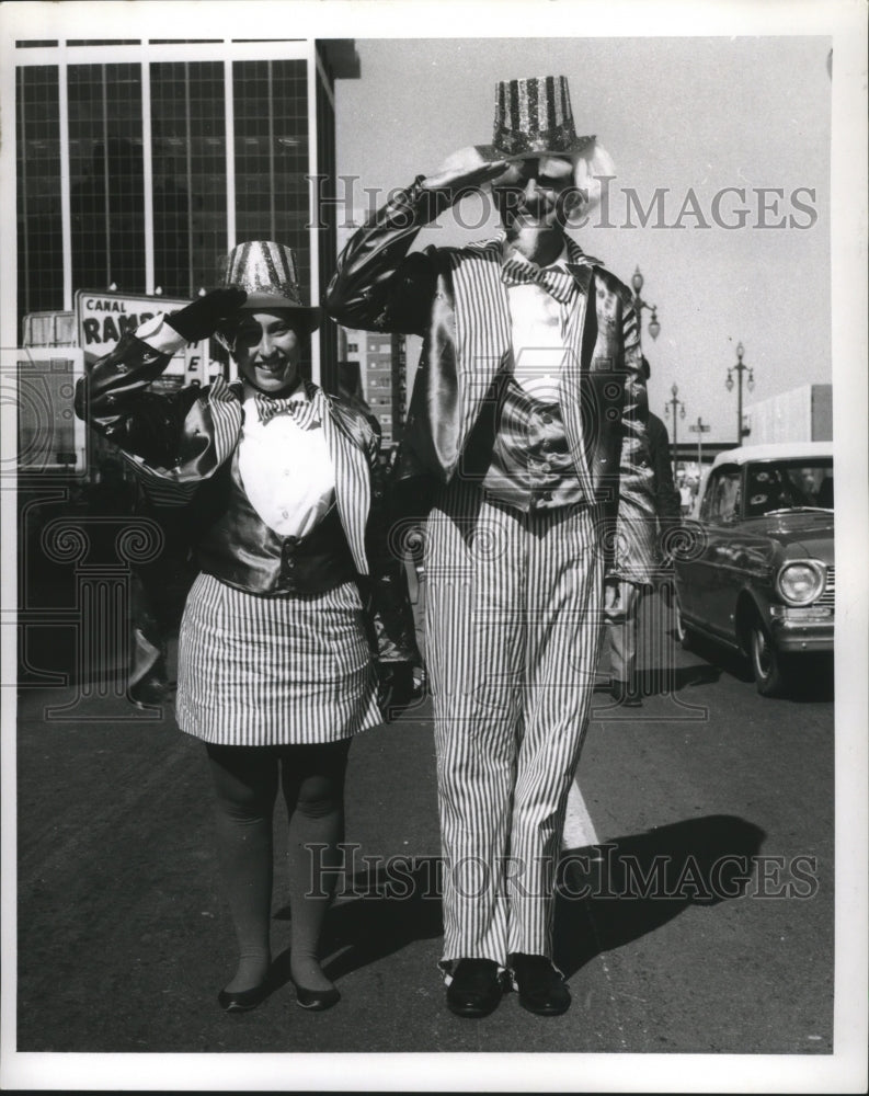 1969 NOLA Carnival Maskers as Uncle Sam in New Orleans Street - Historic Images
