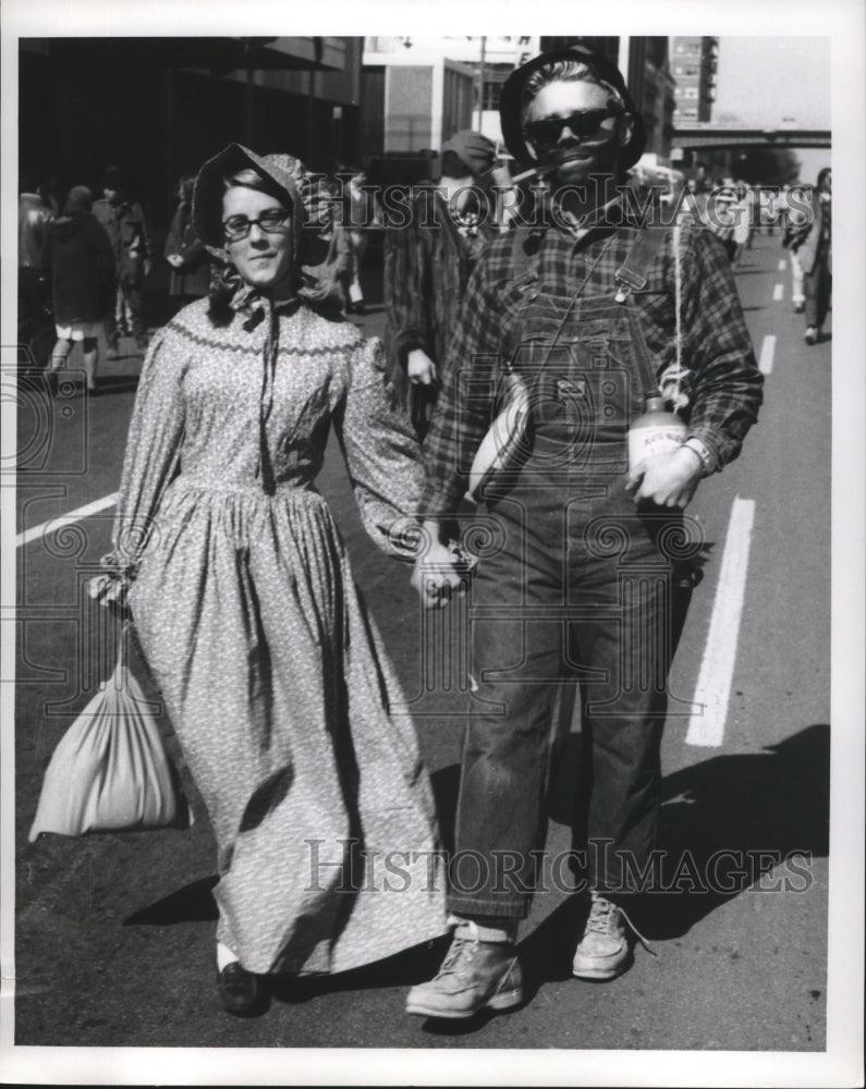 1969 NOLA Carnival Maskers Couple Dress as Pioneers in New Orleans - Historic Images