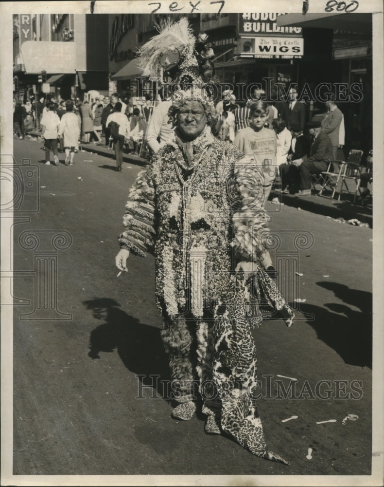 1968 Carnival Masker Beadman with Feathers &amp; Skins in New Orleans - Historic Images