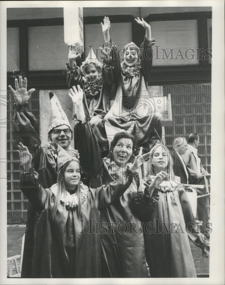 1973 Carnival maskers Clown Pyramid  - Historic Images