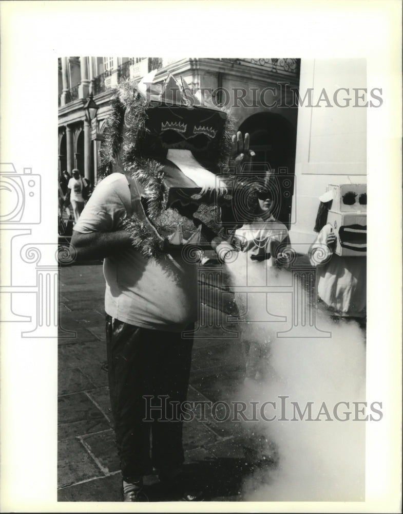 1990 Dragon Monster Shows his Stuff at Mardi Gras, New Orleans - Historic Images