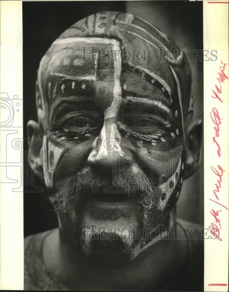 1988 Masker with Face Paint at Mardi Gras, New Orleans  - Historic Images