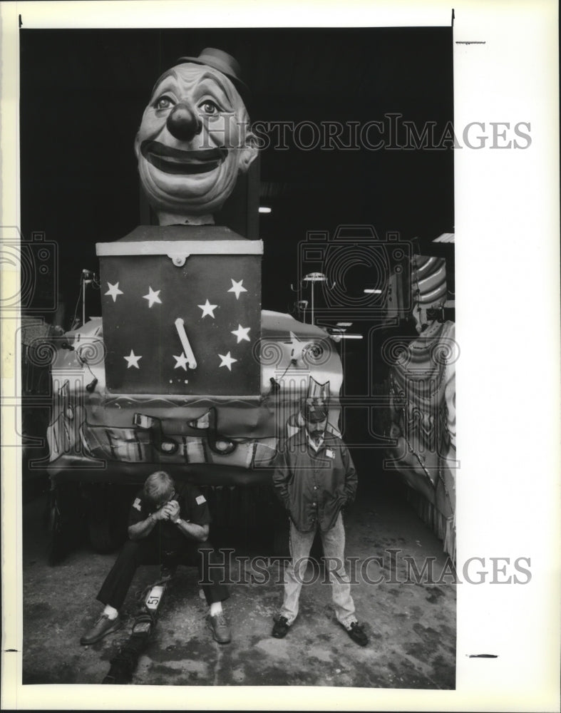 Two Men by the Jack in the Box Carnival Float in New Orleans - Historic Images