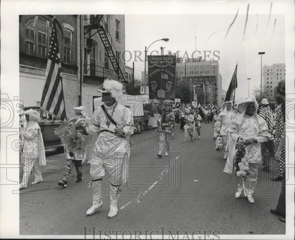 1973 Corner Club Marching in Carnival Parade in New Orleans - Historic Images