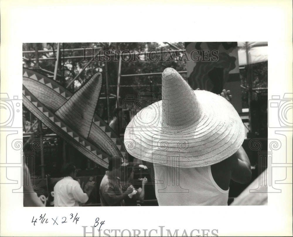 1994 Man Wears Large Hat at Carnival Latino, Mardi Gras New Orlean - Historic Images