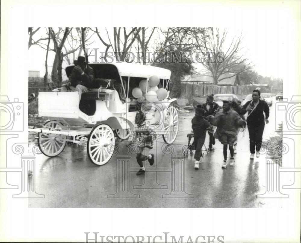 1996 King &amp; Queen of Krewe of MARY Parades In Rain in New Orleans - Historic Images