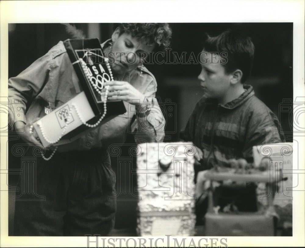 1993 Shoebox Float Parade contest participant John Owens and Mother. - Historic Images