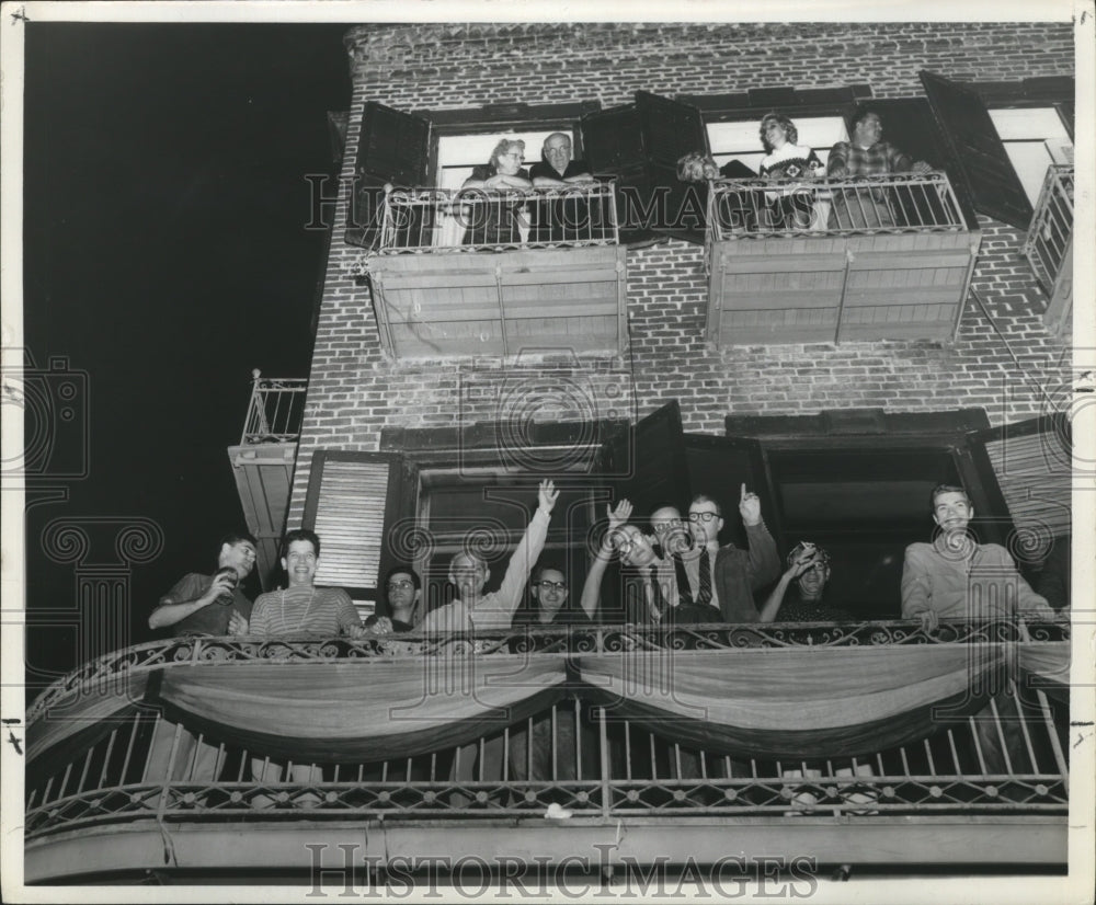 1960 Mardi Gras Celebrants on Balconies Watch Parades, New Orleans - Historic Images