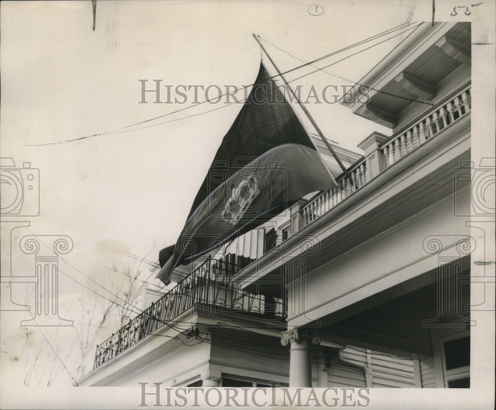 1953 Carnival Flag at the Home of Mrs. Bland, Mardi Gras New Orleana - Historic Images