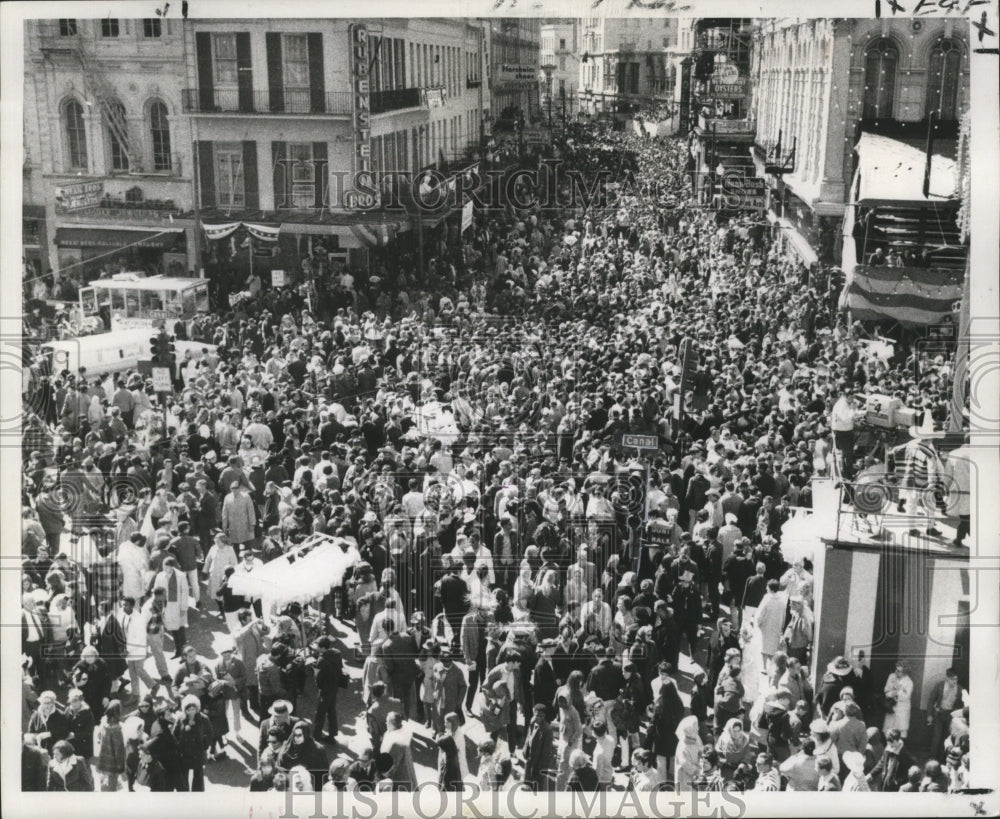 1969 Carnival Crowd Spotted at Canal St. for Mardi Gras, New Orleans - Historic Images