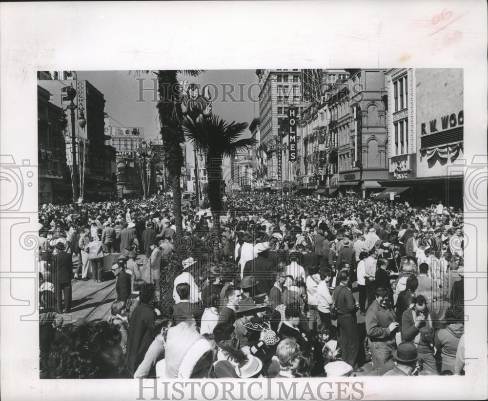 1965 Carnival Crowd on Canal St. New Orleans Waiting on Rex Parade - Historic Images