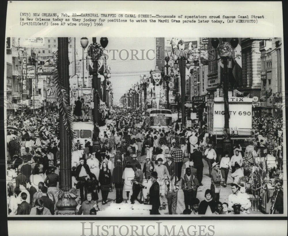 1966 Spectators Crowd Canal Street for Mardi Gras Parade New Orleans - Historic Images