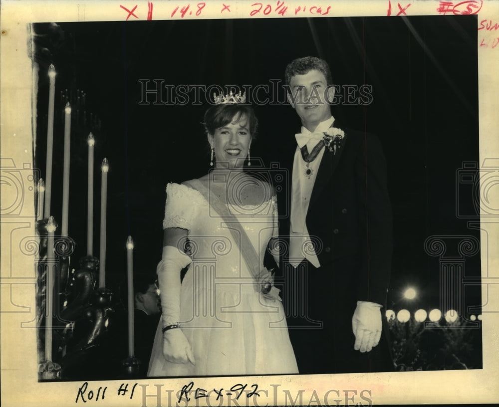 1992 Maid and Duke Smile While at Rex Ball Mardi Gras, New Orleans - Historic Images