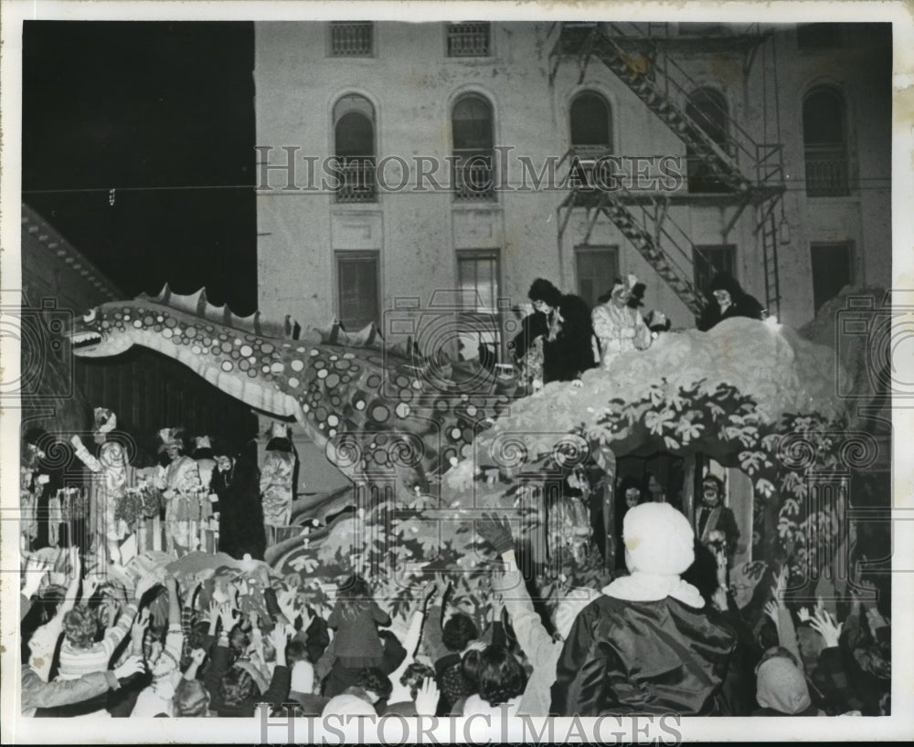 1972 Crowd Watches Dragon Float at Parade, Mardi Gras, New Orleans - Historic Images