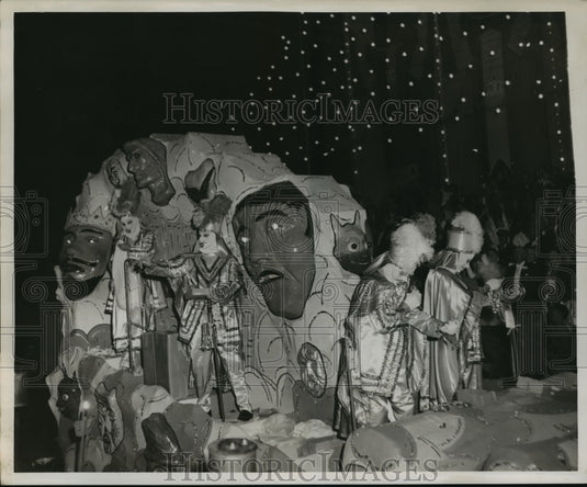 1955 Mask themed float for Krewe of Babylon, Mardi Gras, New Orleans - Historic Images