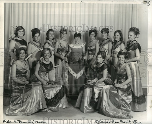 1967 maids in the court of the Apollo Ball, Creevy Clay was queen - Historic Images
