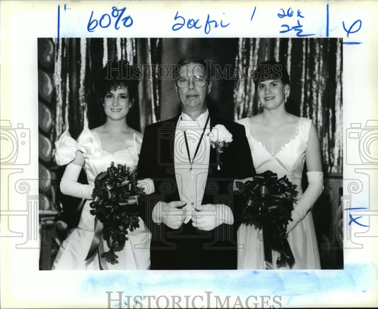 1991 Mardi Gras Athenian Ball maids and escort in New Orleans - Historic Images