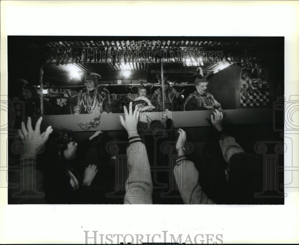 1995 Carnival Crowd Begs for Beads from Krewe of Centurions Float - Historic Images