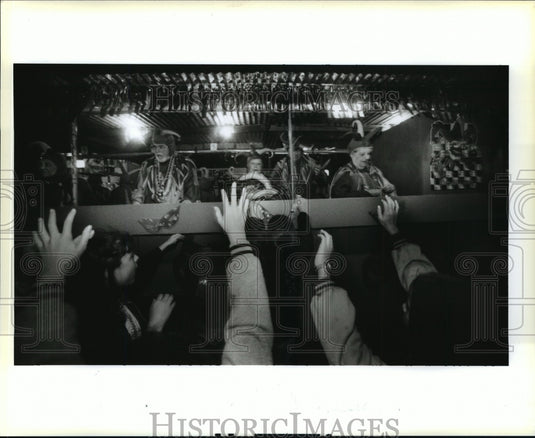 1995 Carnival Crowd Begs for Beads from Krewe of Centurions Float - Historic Images