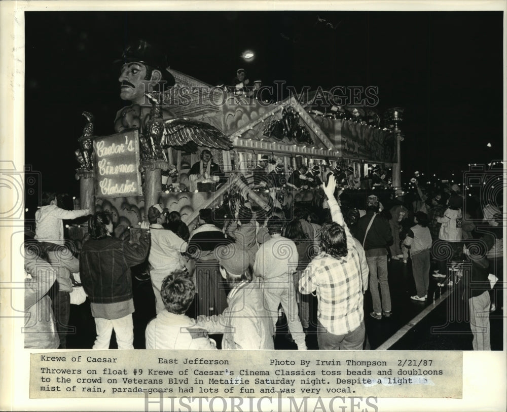 1988 Riders in the Krewe of Caesar Toss Beads at Crowd  - Historic Images