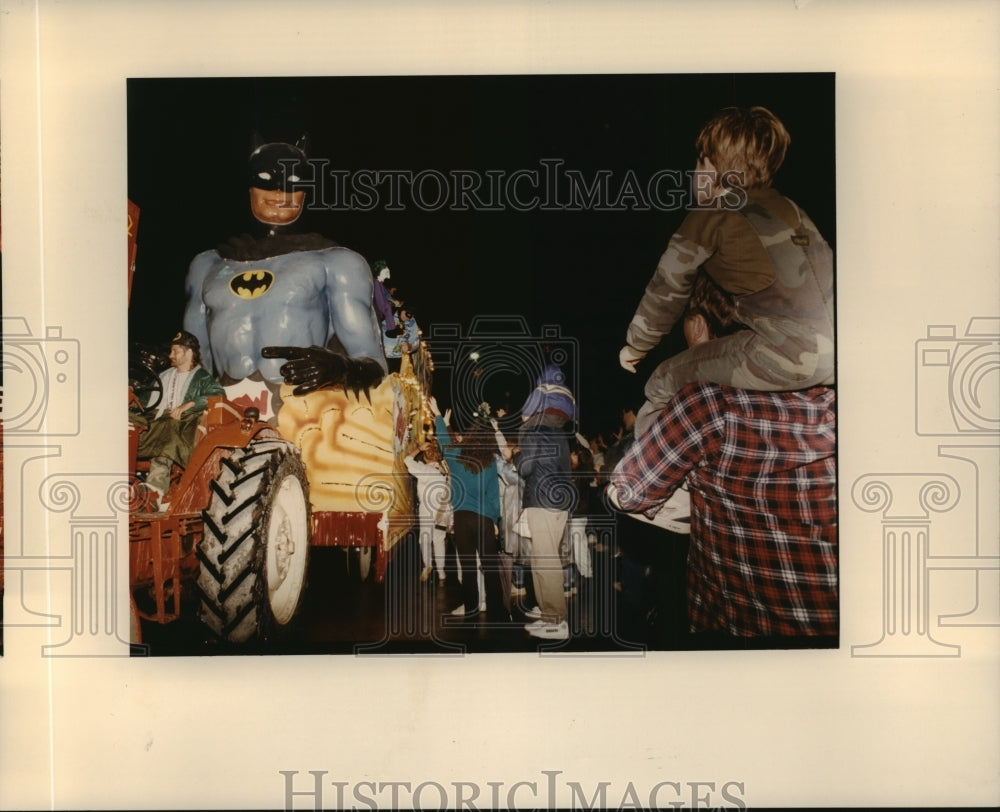 1990 Batman float at the Krewe of Caesar parade, Mardi Gras - Historic Images