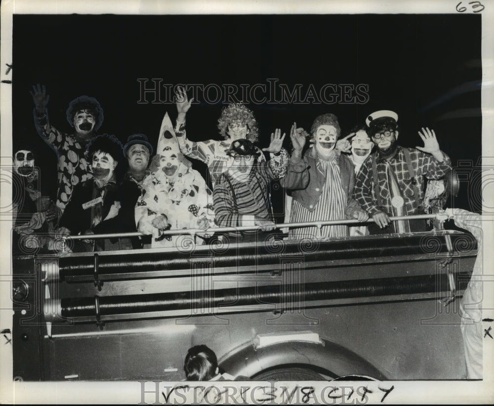 1977 Krewe of Aquila Clowns on Firetruck, Mardi Gras, New Orleans - Historic Images