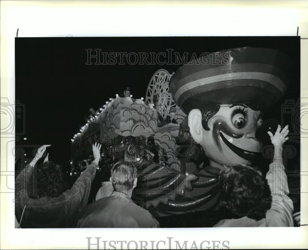 1990 Special Olympians Toss Throws from Float, Atlas Parade - Historic Images