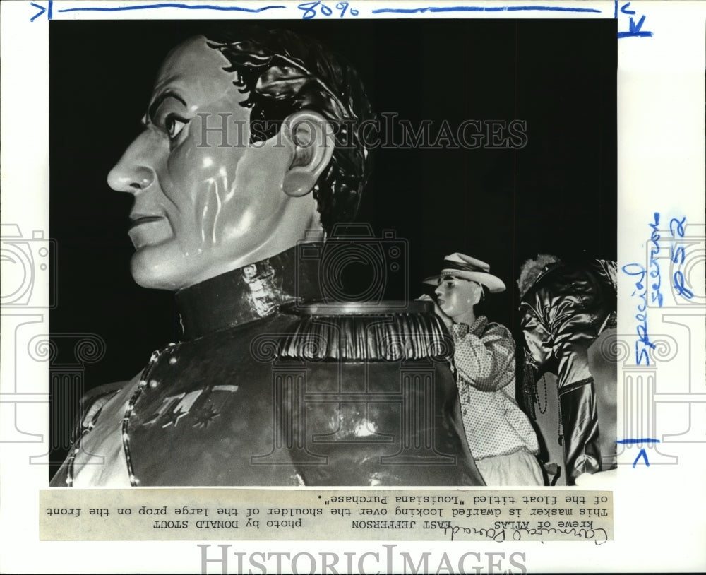 1988 Large Man as Krewe of Atlas Float, Mardi Gras, New Orleans - Historic Images