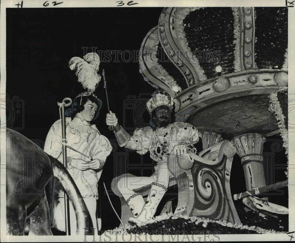 1975 King of Krewe of Atlas Waves from Float, Mardi Gras Orleans - Historic Images