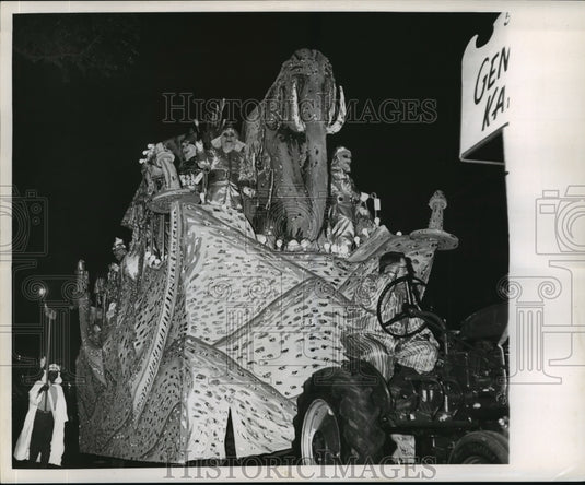 1961 Elephant & Riders on Float at Knights of Babylon Parade - Historic Images
