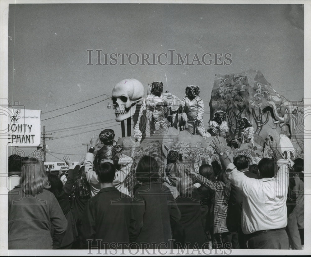 1970 Mighty Elephant Float in Krewe Arabi Parade at Carnival - Historic Images