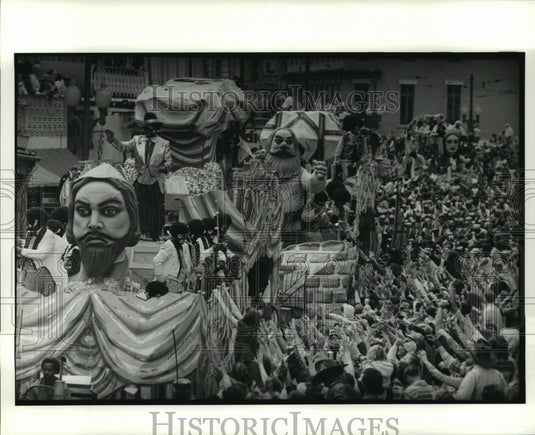 1981 Crowd Cheers During Carnival Parade Mardi Gras, New Orleans - Historic Images