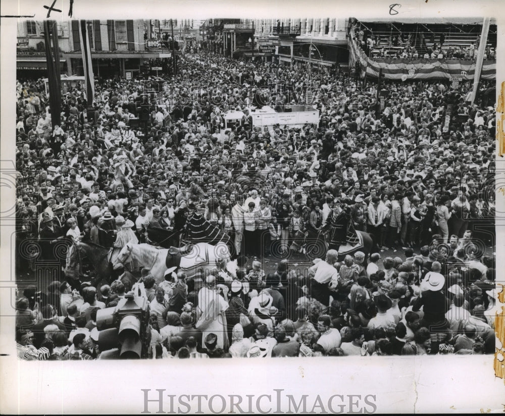 1966 Mardi Gras Celebrants Jam Canal Street at St. Charles - Historic Images