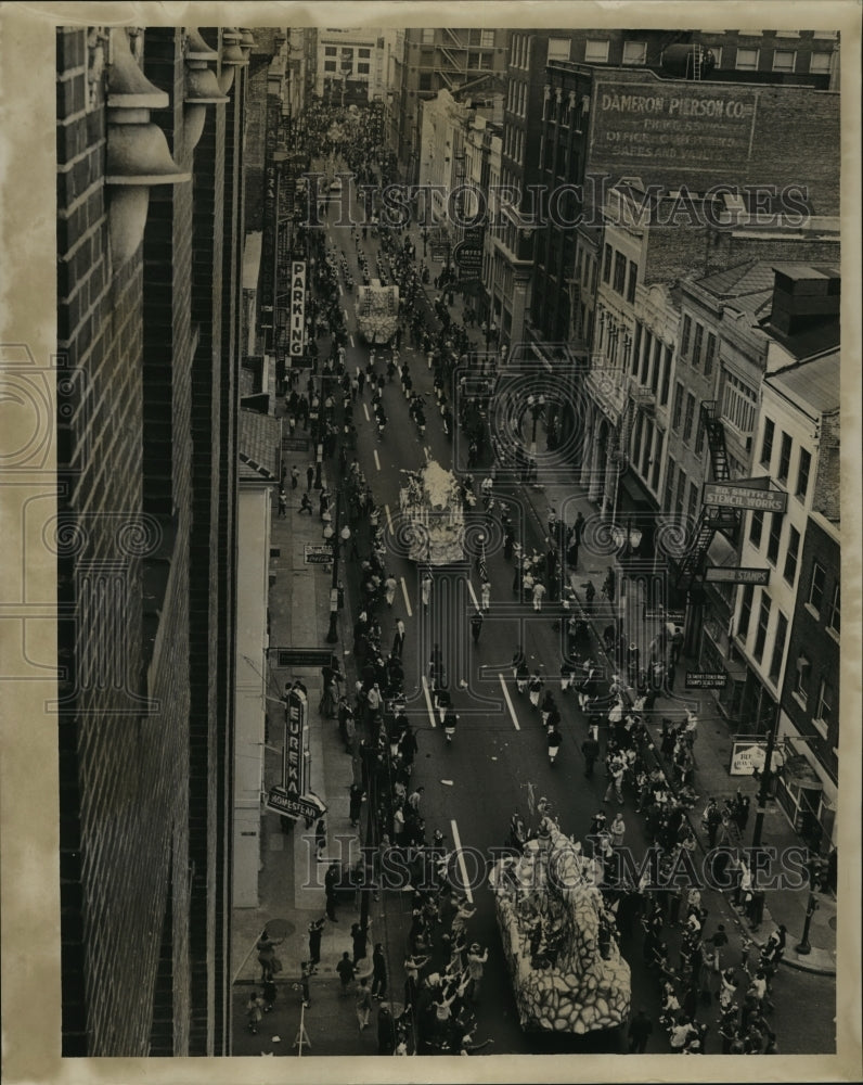 1963 High Rise View of Mardi Gras Carnival Parade in New Orleans - Historic Images